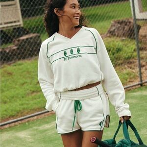 FP Movement by Free People White and Green Crew Neck Sweater